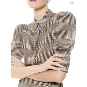 Alice and Olivia Willa Silk Top in Plaid size L Large